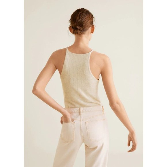 Mango Tops - Mango Ecru Beigr Ribbed Top